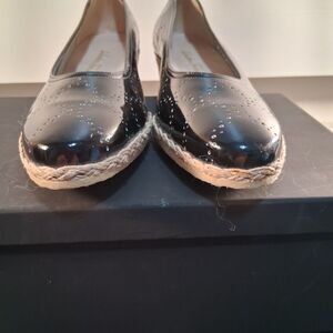 Salvatore Ferragamo Patent Leather Espadrille Wedge Jute Black Women Size 10